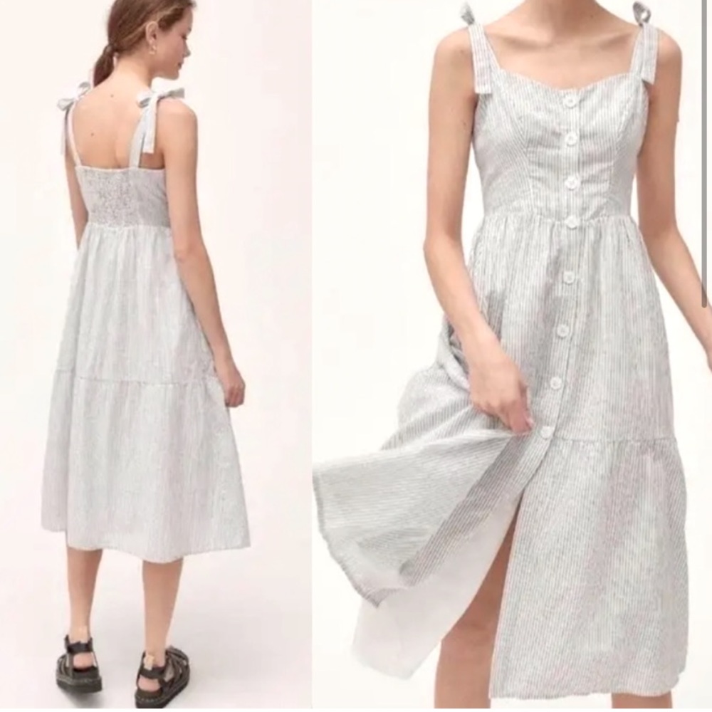 Urban outfitters button down stripe tie strap midi dress xs